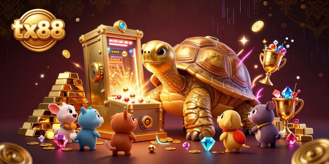 Experience thrilling gameplay on tx88 with a golden tortoise pinball machine and treasure vault.