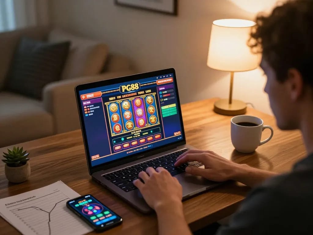 Engaging PG88 online gaming session showing vibrant casino interface at home