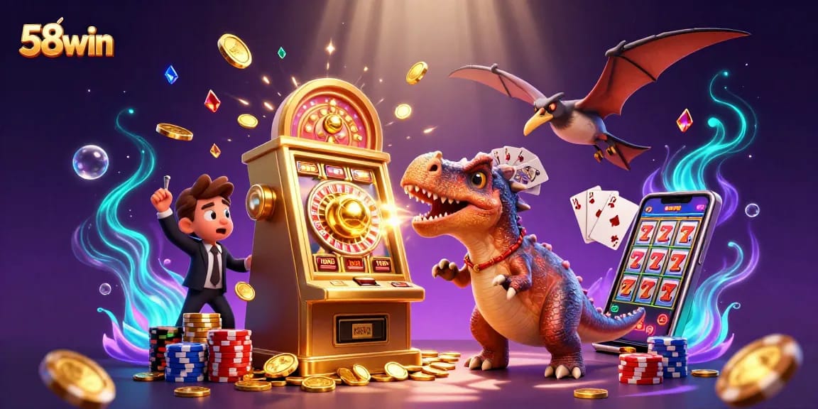 Catch jackpots at 58win while a pteranodon swoops to collect flying coins!