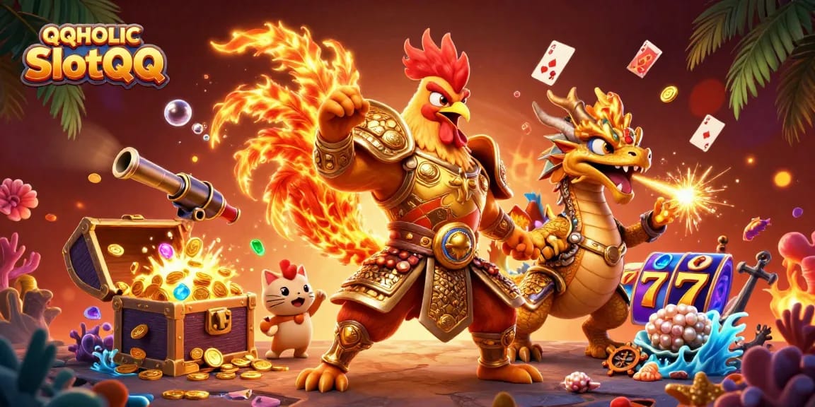Engage with QQHOLIC SlotQQ's vibrant gaming scene featuring unique characters and captivating game elements.
