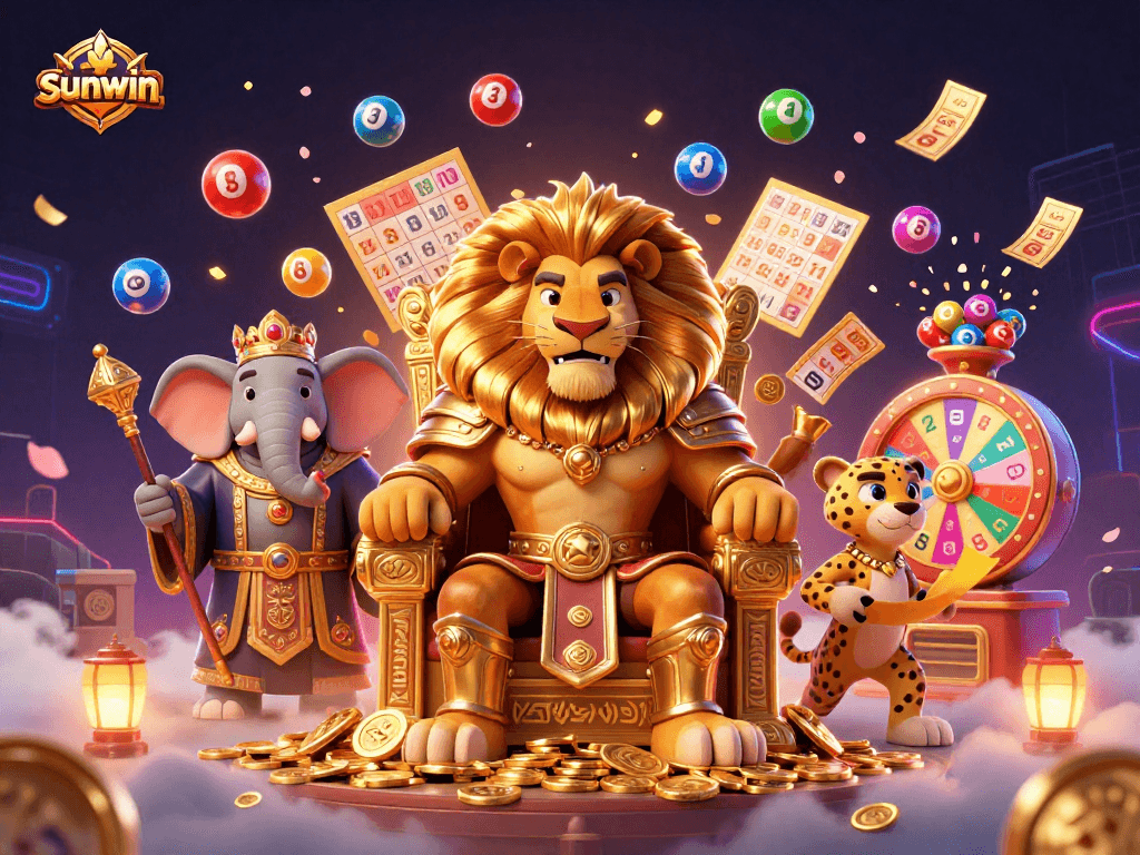 Engage with sunwin's vibrant gambling theme featuring a lion king and dynamic game elements.
