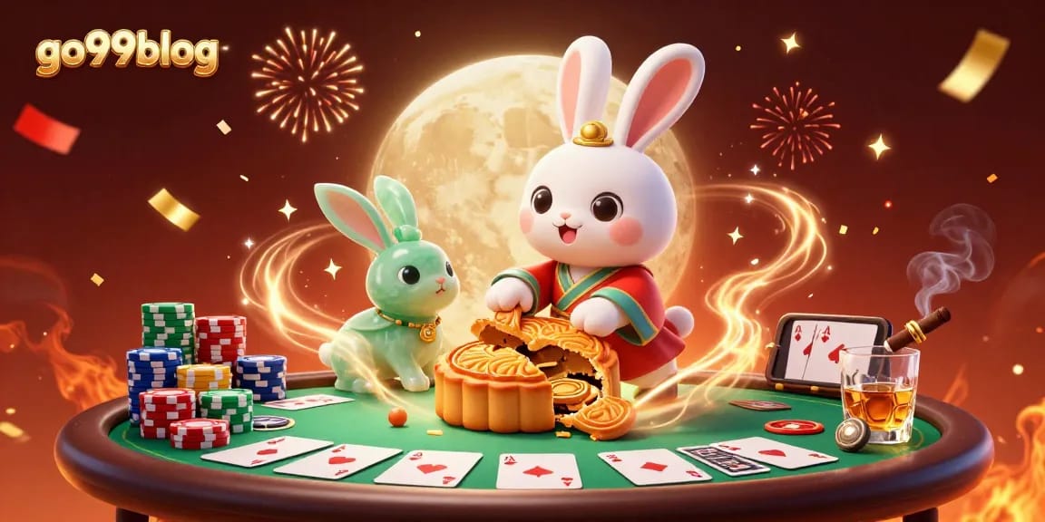 Experience dynamic gaming with go99blog's moon rabbit themed poker illustration.