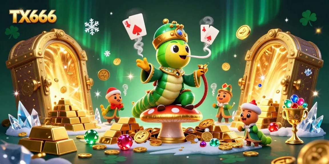 Engage in the excitement of TX666 as the caterpillar master conjures winning poker hands amid golden treasures.