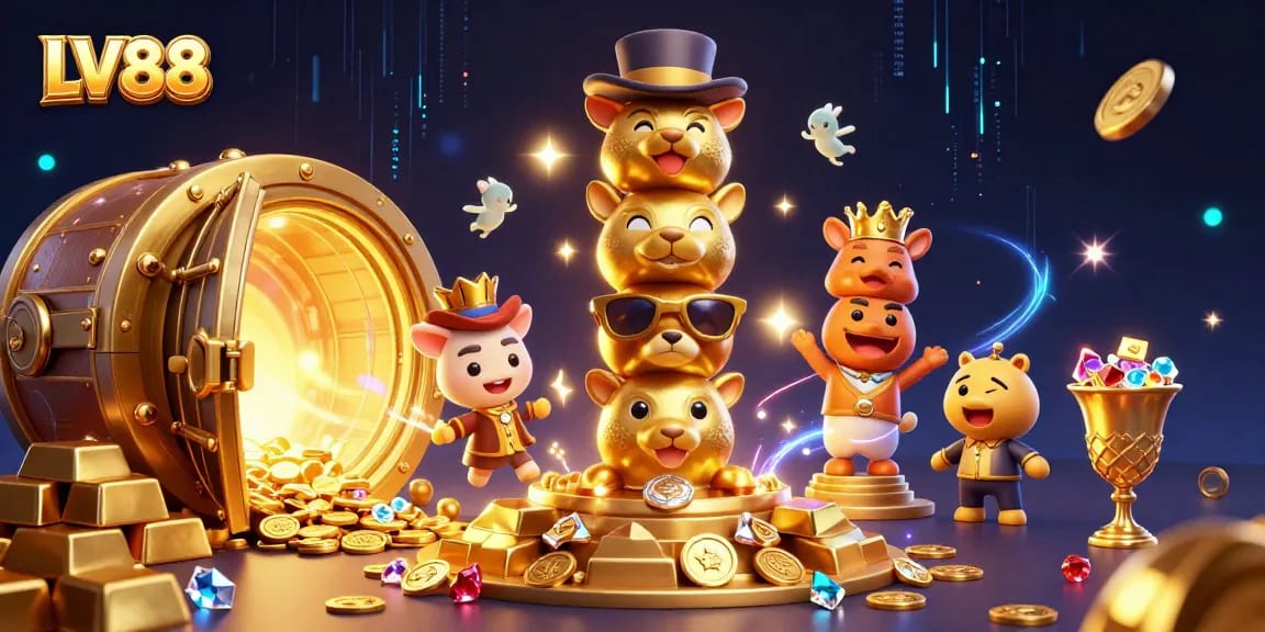 Play thrilling games at LV88 with golden treasures, dazzling gems, and energetic casino vibes.