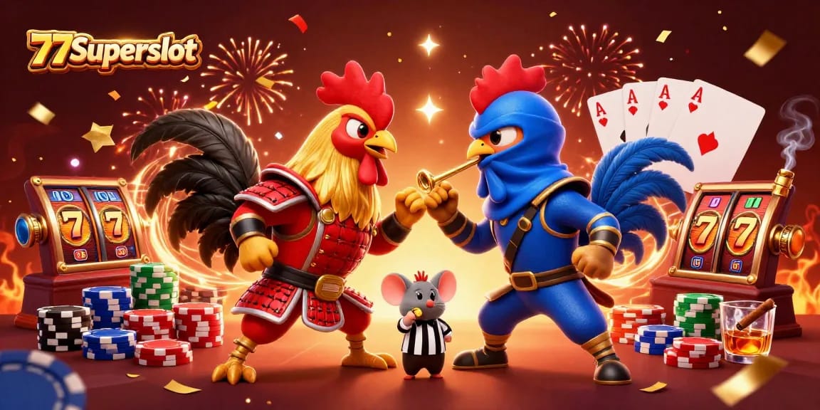 77Superslot menghadirkan duel ayam 3D yang dramatis, simbol kemenangan dalam perjudian.