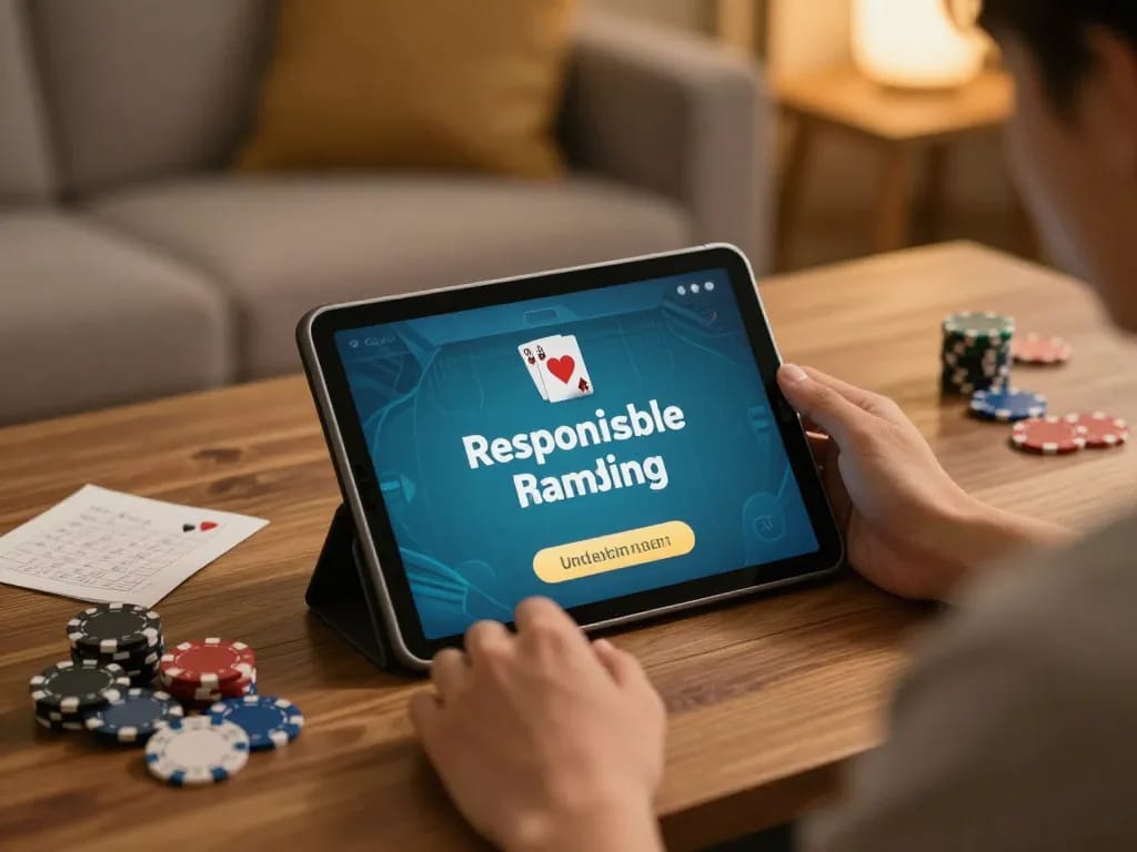 Player enjoying online gaming at xocdiaclub with responsible gambling practices in a cozy setting.