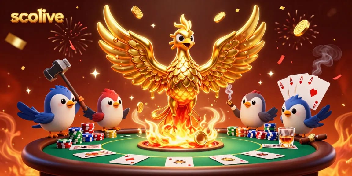 Socolive enhances your gaming experience with golden phoenixes and vibrant poker scenes.