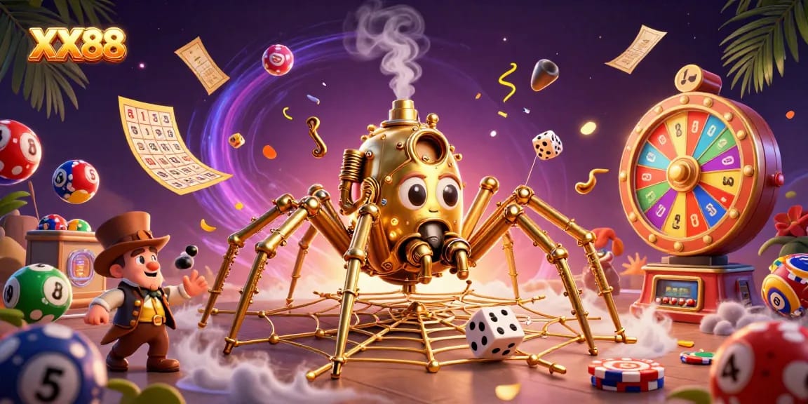 Engage with the thrilling world of XX88 casino games as the golden spider captures fortune in a vibrant gaming web.