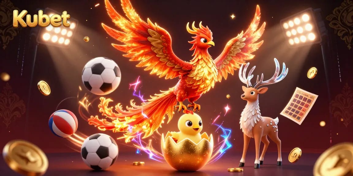 Kubet shows thrilling action of a phoenix and stag in a vibrant casino atmosphere, symbolizing winning strategies.
