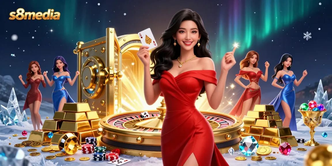 Experience vibrant casino thrills with s8media's captivating scene of betting excitement and treasure.