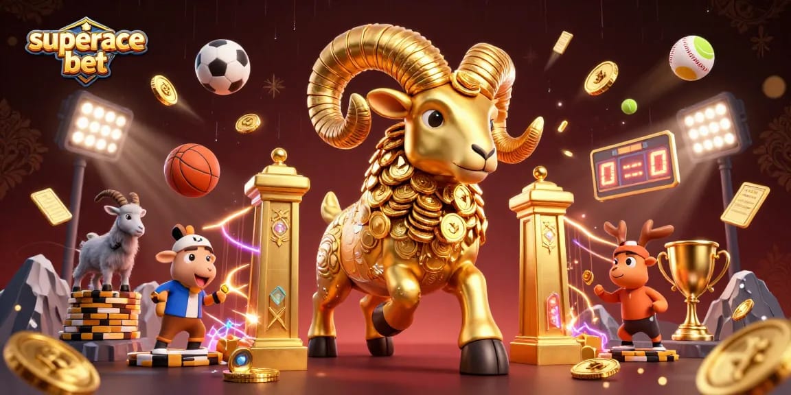 Experience thrilling moments with superace bet, featuring dynamic sports betting elements and a golden ram.