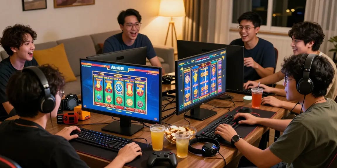 Thai players enjoying Fun88Thailand live casino games in a lively home setting.