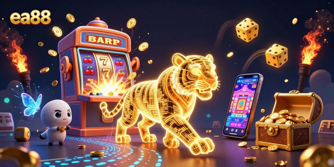 Experience exhilarating gameplay at ea88 with a neon-lit casino scene filled with vibrant slot machines and engaging game elements.