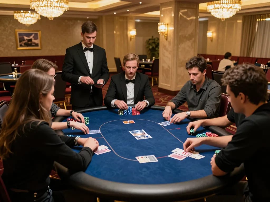 Players engaged in high-stakes poker at F168, showcasing strategic gameplay and intense focus