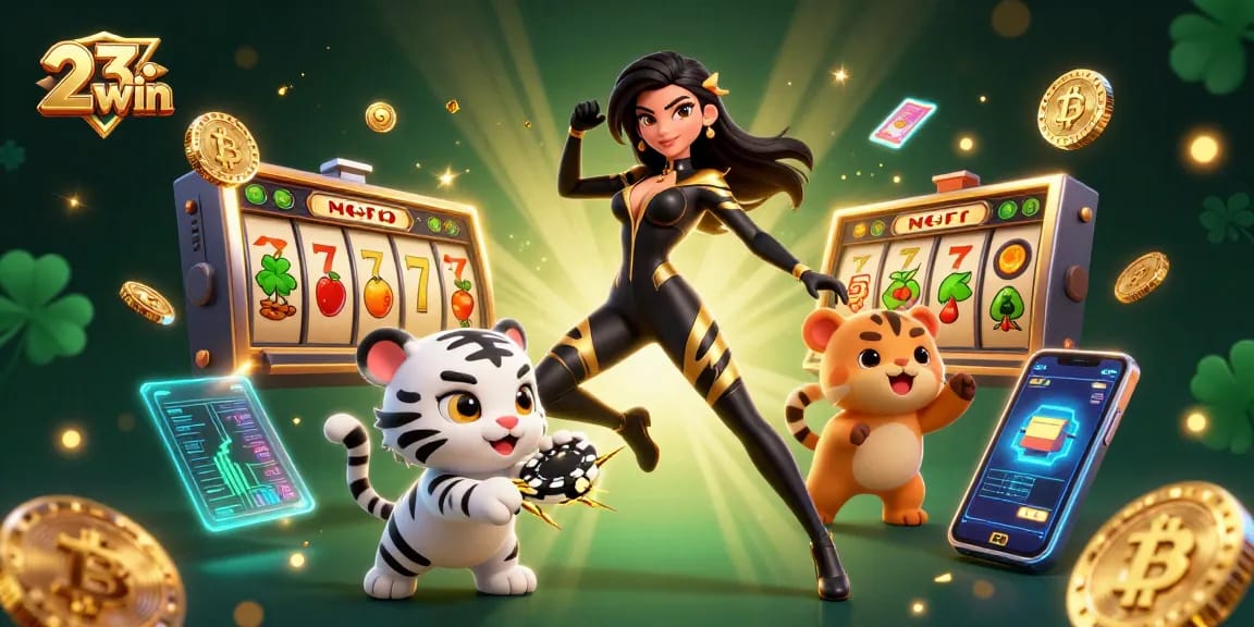 Experience the thrill of 23win with vibrant 3D gaming characters and exciting casino elements.