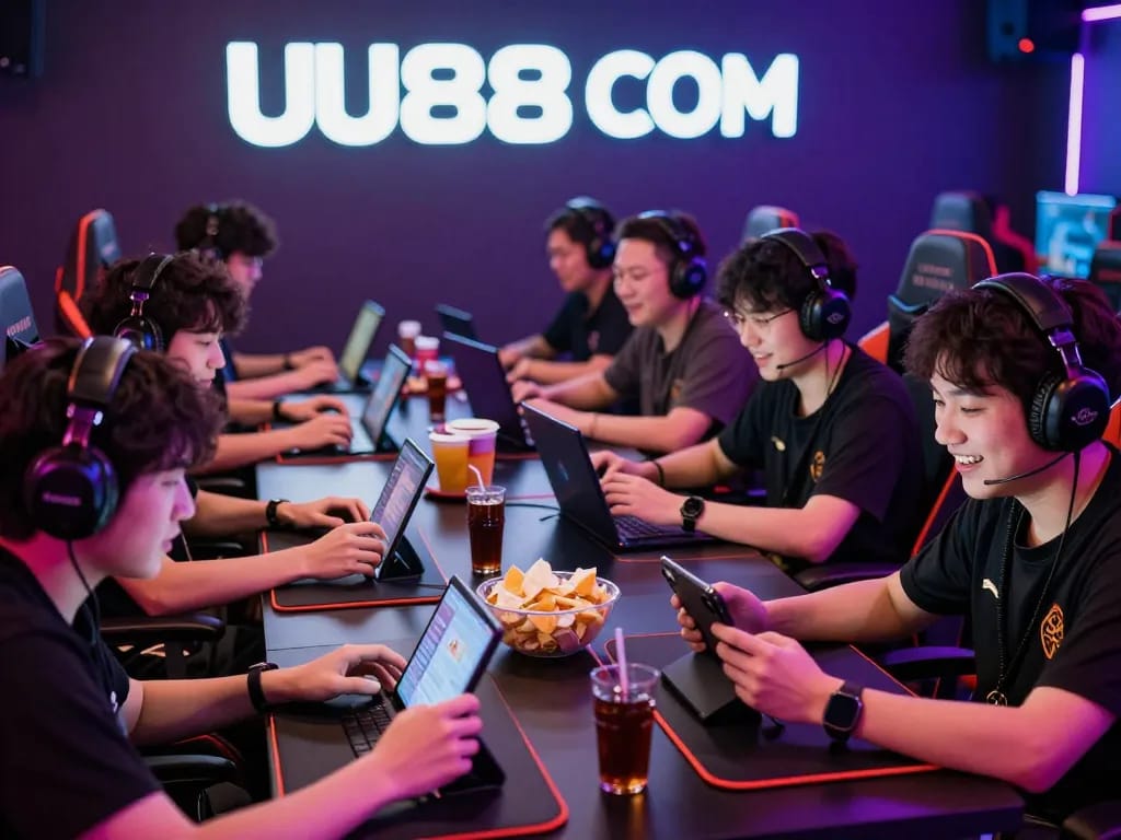 Players enjoying games on UU88 COM platform in a vibrant setting