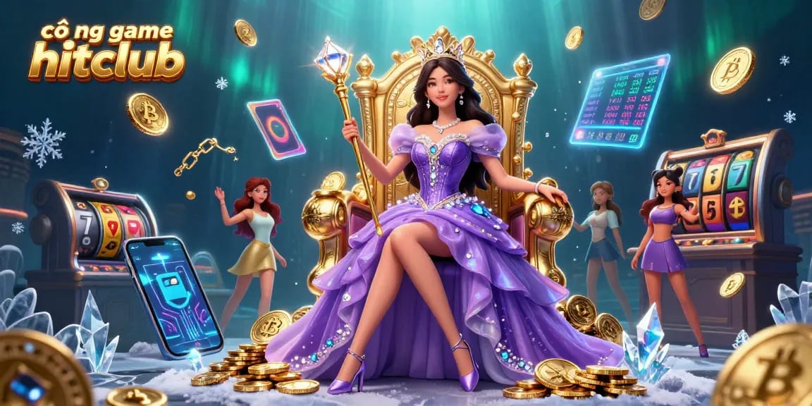 Engage in the cổng game hitclub as a beautiful Asian princess amid dazzling casino elements and jackpots.