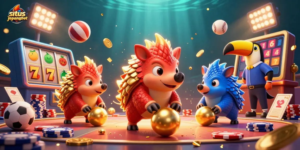 Engage in thrilling action at situs jepangbet with colorful pangolins rolling through vibrant slot game elements.