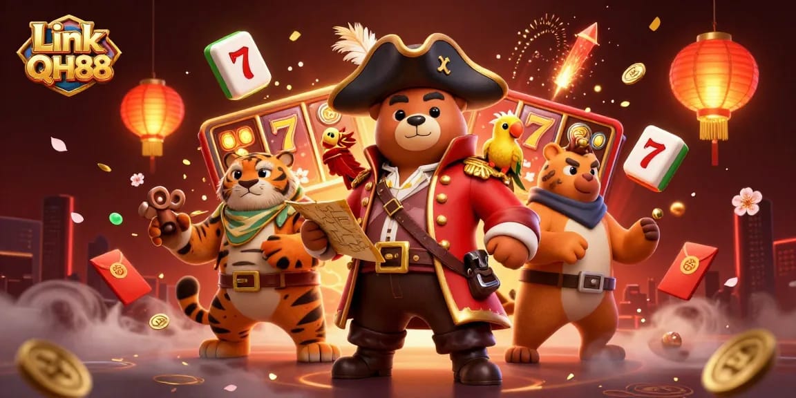 Experience vibrant action and excitement with Link QH88 through this dynamic 3D casino scene.