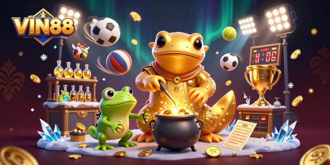 Experience the thrill of VIN88 as the alchemist conjures gold in this dynamic casino scene.