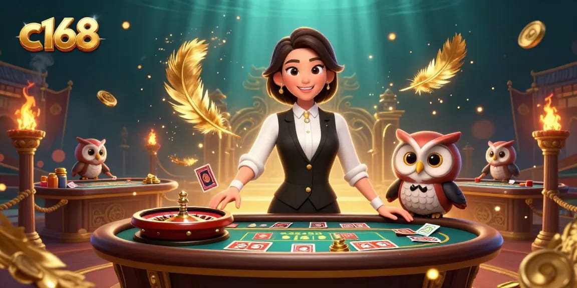 Experience c168 excitement with a skilled dealer and vibrant casino atmosphere.