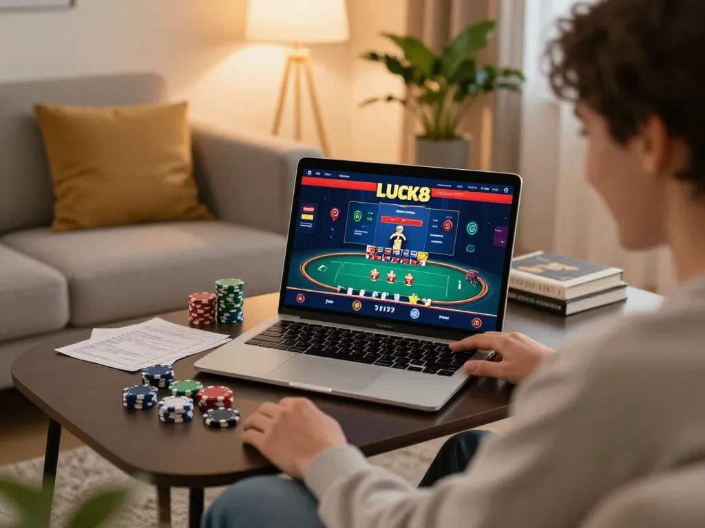 Trải nghiệm chơi game casino trực tuyến LUCK8 cho thấy một người chơi đang tham gia và thắng một ván tại nhà