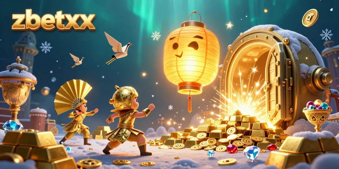 Engage with exciting games at zbetxx's vibrant casino, showcasing golden treasures, lantern spirits, and dynamic game elements.