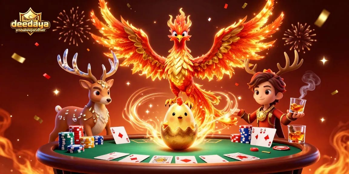 Permainan kasino di deedalymakeupandhair dengan simbol slot, phoenix, dan tabel poker yang memukau.