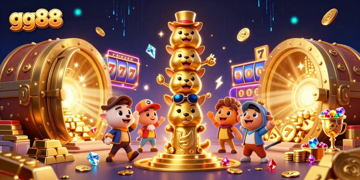 Experience the excitement of gg88 with a dazzling casino totem surrounded by gold treasures.