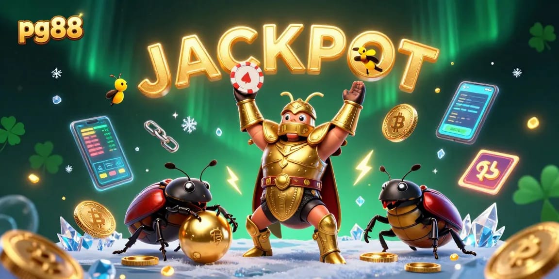 Win big with pg88’s vibrant 3D casino scene featuring beetles and crypto coins!