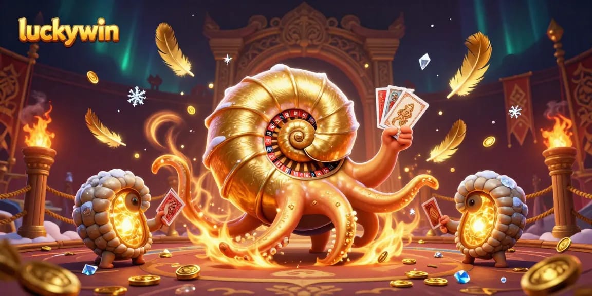 Experience thrilling games at luckywin with an ancient nautilus roulette wheel amidst vibrant casino elements.