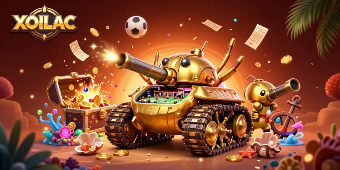 Engaging viewers with XOILAC visual of a vibrant casino in a golden beetle tank filled with excitement.