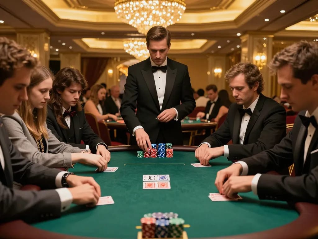 Players enjoying an intense poker game at 789betpa with colorful chips and focused expressions.