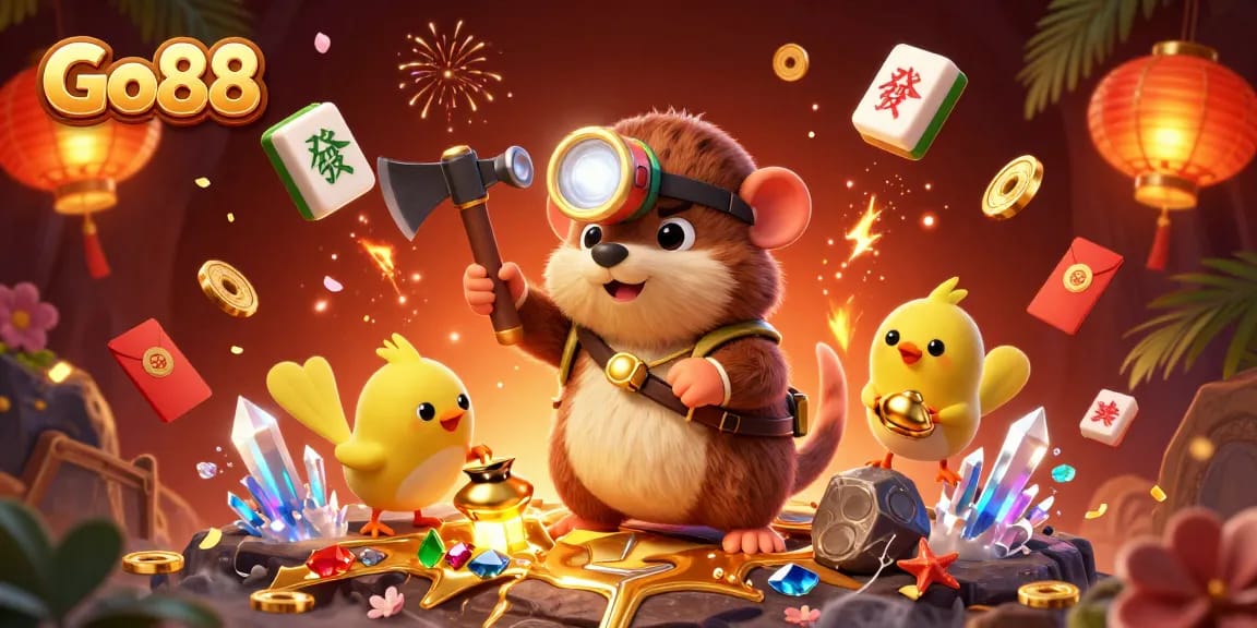 Immerse in Go88's vibrant casino scene showcasing thrilling gaming elements and dynamic characters.