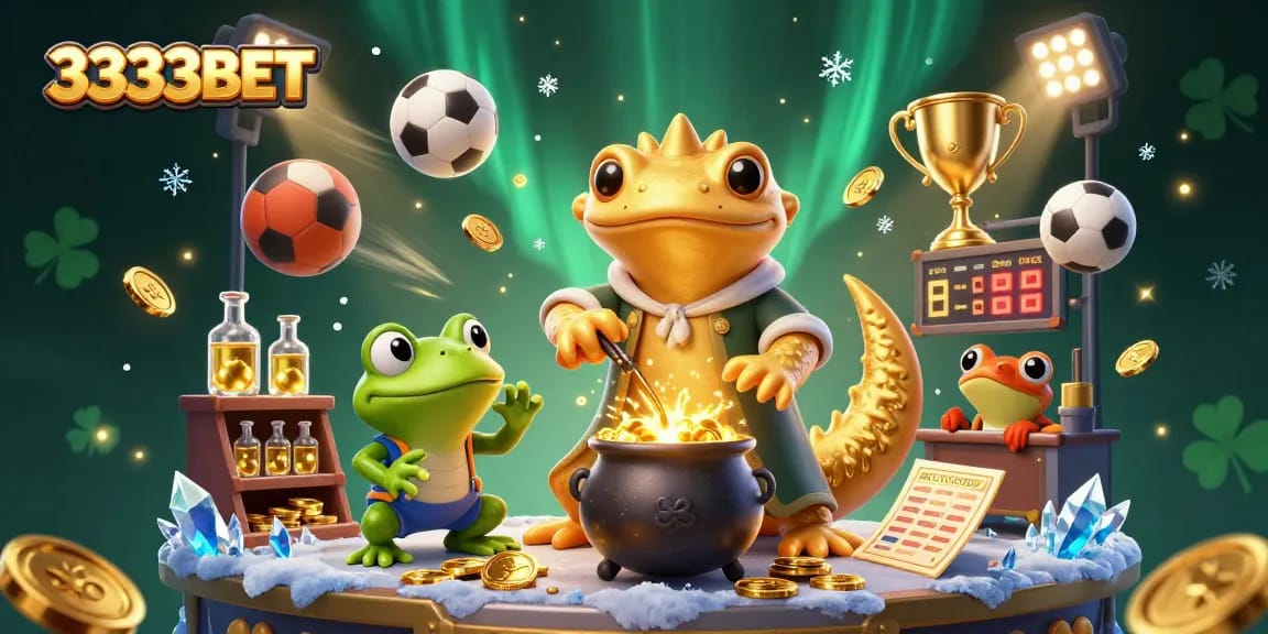3333BET players enjoy a winning experience with a vibrant 3D casino scene filled with gold coins and sports action.