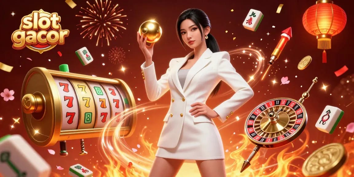 Experience the thrill of slot gacor with vibrant 3D illustration and casino elements.