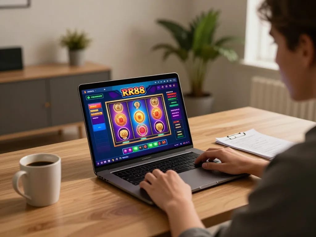 Player engaging in online gaming at RR88 on a modern laptop