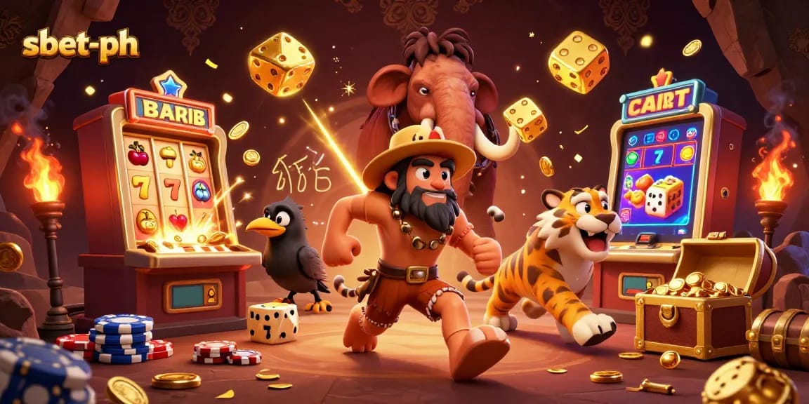 Experience excitement at sbet-ph with 3D illustration showcasing casino action, slots, and vibrant energy.