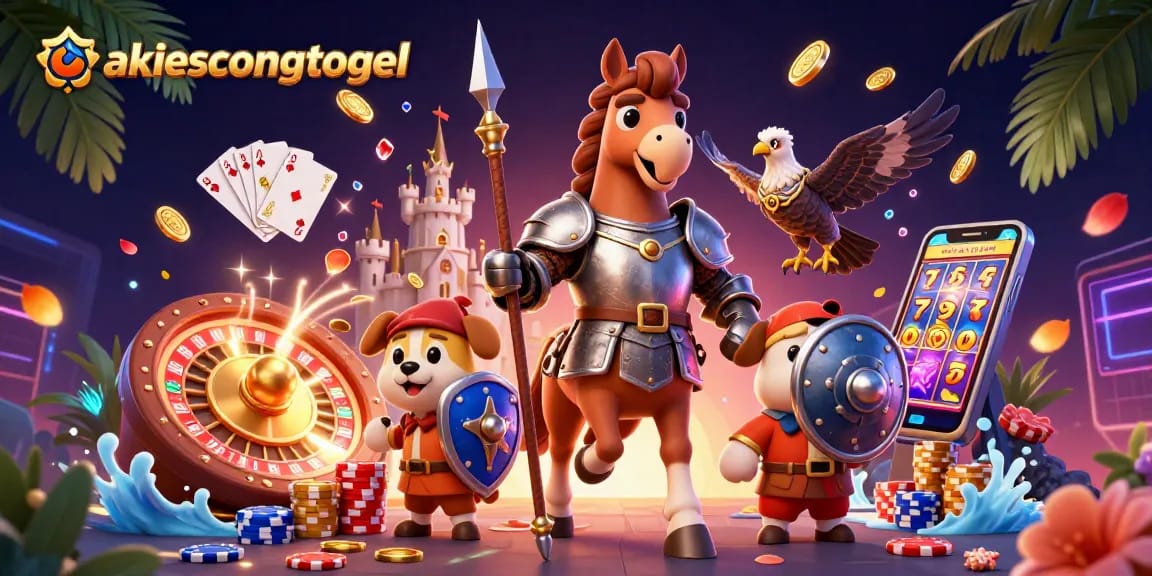 Engage with aksescongtogel's thrilling Togel experience featuring knightly adventure in a vibrant casino scene.