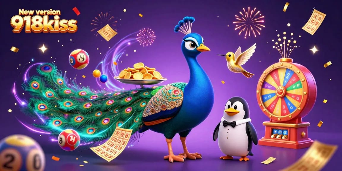 Engage in the vibrant gaming scene featuring New version 918kiss with dynamic lottery elements and celebratory details.