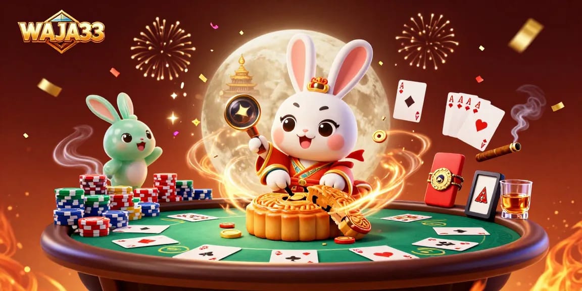Experience premium gaming at WAJA33 with our vibrant casino-themed illustration.