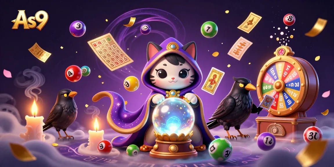 Experience magical wins with As9 in this vibrant lottery-themed illustration.