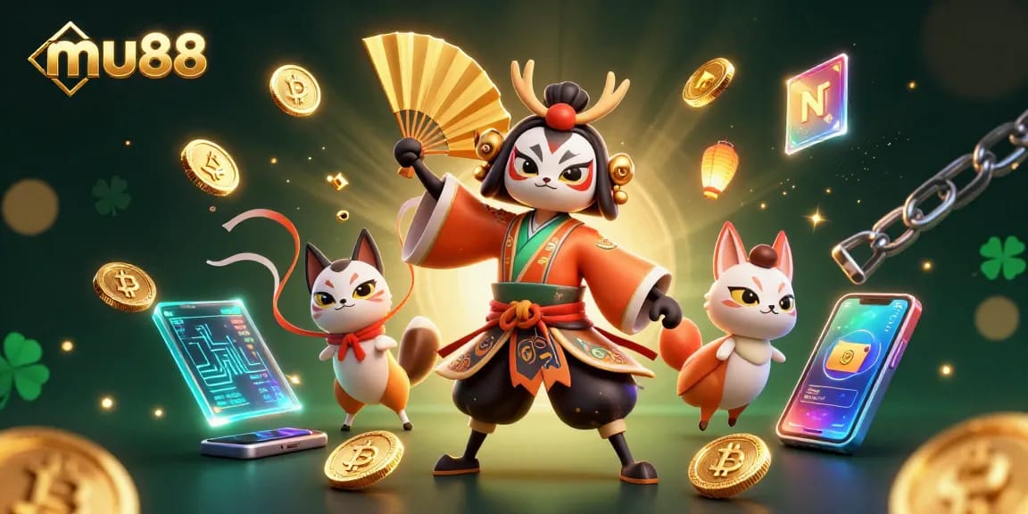 Engage with mu88's thrilling atmosphere in a vibrant 3D digital casino scene.