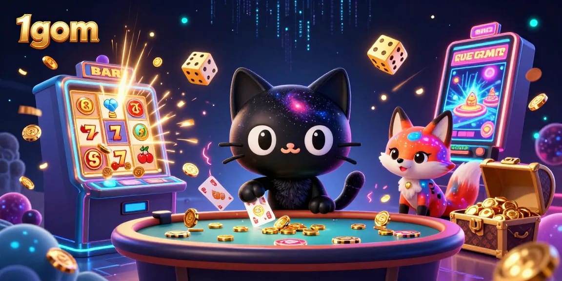 Engaging in thrilling games at 1gom, with dynamic casino elements encapsulating a vibrant atmosphere.