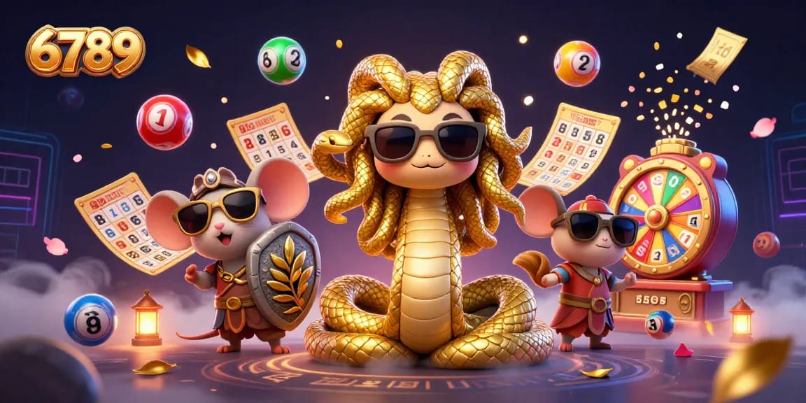 Engage with the colorful world of 6789 where Medusa and a warrior mouse celebrate dynamic casino elements.