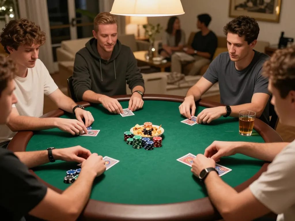 Players engage in an exciting poker game at home, showcasing SV66 strategic moments and competitive spirit.