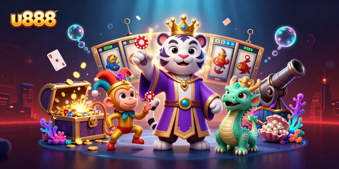Engage with u888's vibrant online casino atmosphere, featuring dynamic gaming elements and enchanting characters.