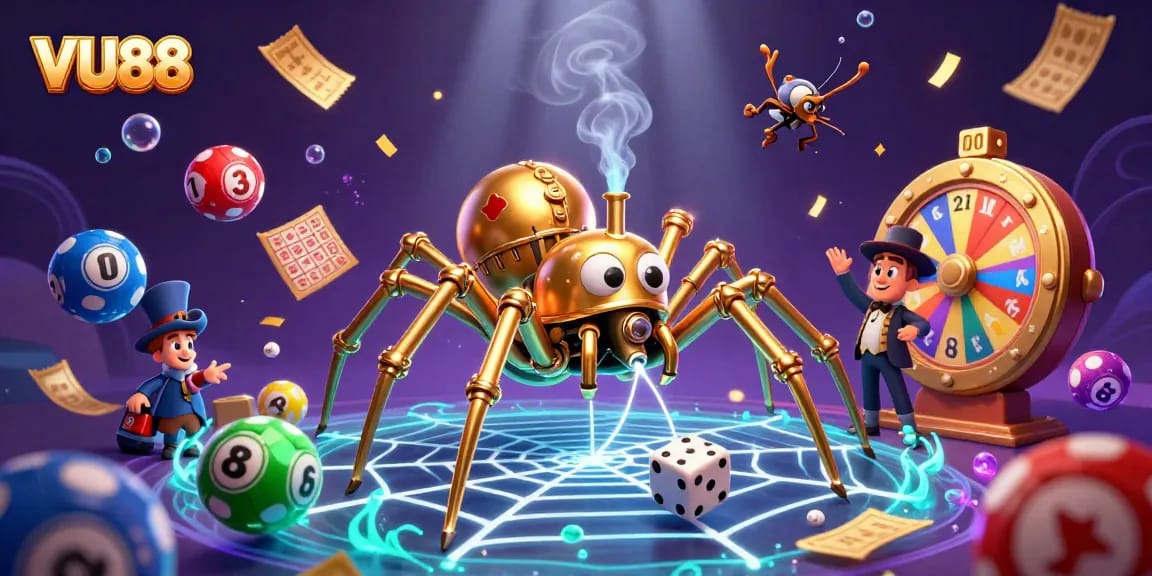 Experience the excitement of VU88 with vibrant casino elements in a dynamic illustration.