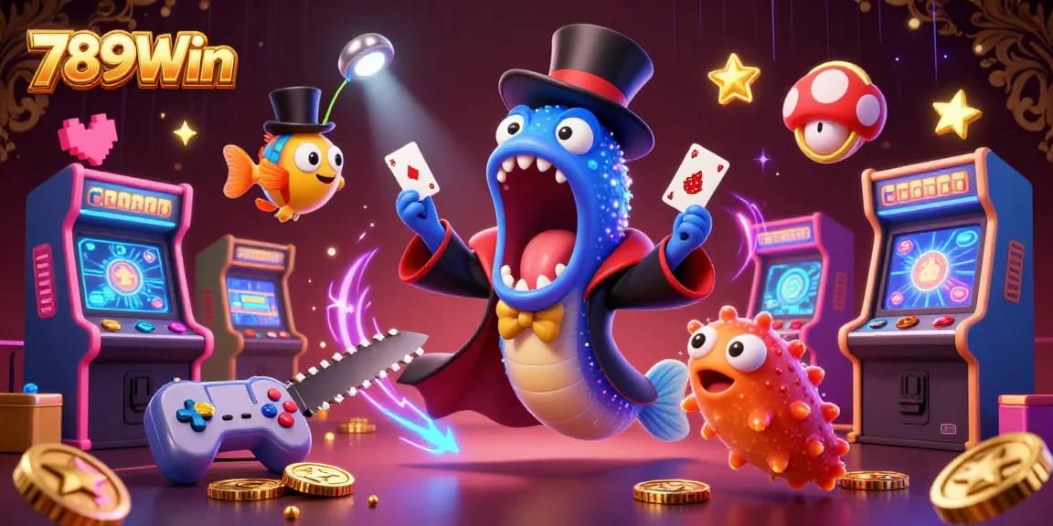 Experience the thrill of gaming at 789Win with a vibrant underwater casino illustration featuring unique characters.