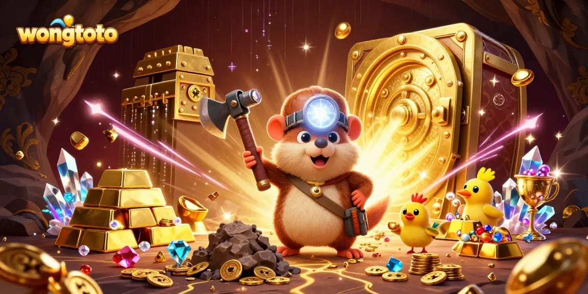 Experience the thrill of wongtoto with a cartoon treasure hunter mole surrounded by dazzling gems and gold!